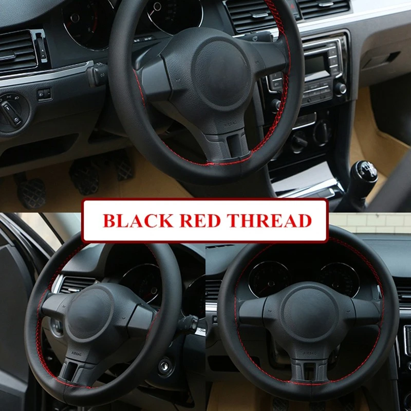 38cm Steering Wheel Covers Soft Artificial Leathe Braid On The Steering-wheel Of Car With Needle And Thread Lnterior Accessories