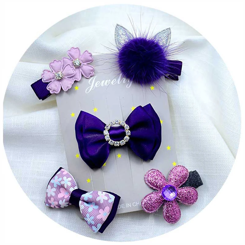 5PCS/set Baby Girls Bow Hairpins Hair Clip for girls Barrettes Flower Headdress Children Princess Headwear
