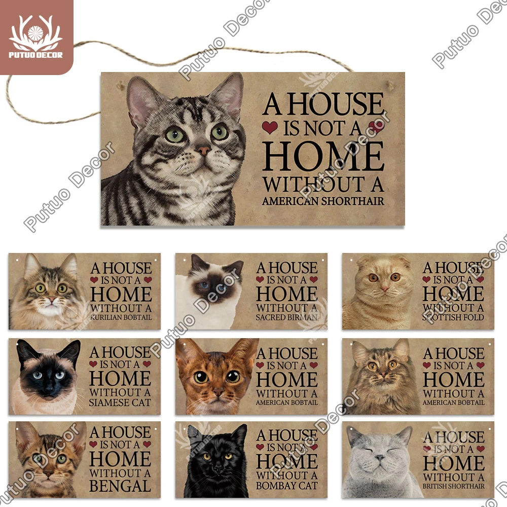 Putuo Decor Cat Plaque Wood Signs Lovely Decorative Plaque Wood Hanging Sign for Pet Cat Houses Decor Wall Decor Home Decoration