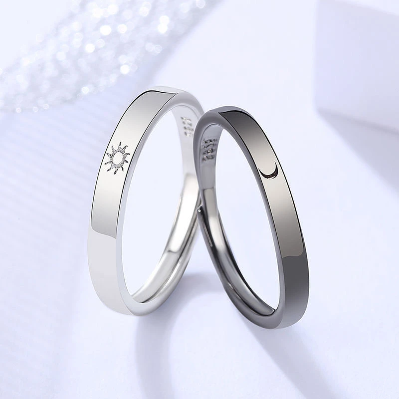 1Pc/1Pair Sun Moon Matching Couple Friendship Lover Open Adjustable Rings Set Minimalist Engagement Wedding Rings Lovers Kit