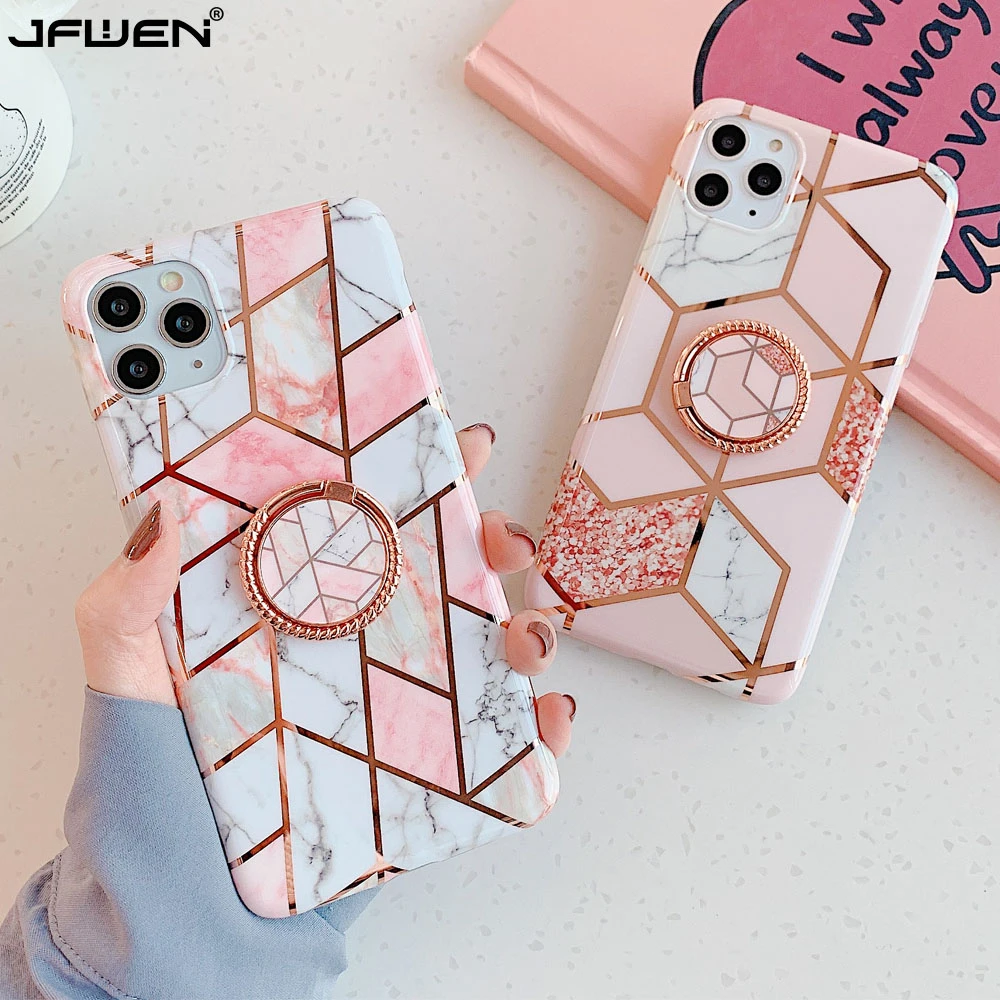 Finger Ring Holder Marble Phone Case For iphone 13 12 Mini 11 Pro X XR XS Max 8 7 Plus SE 2020 Case Cover Silicone Soft Back