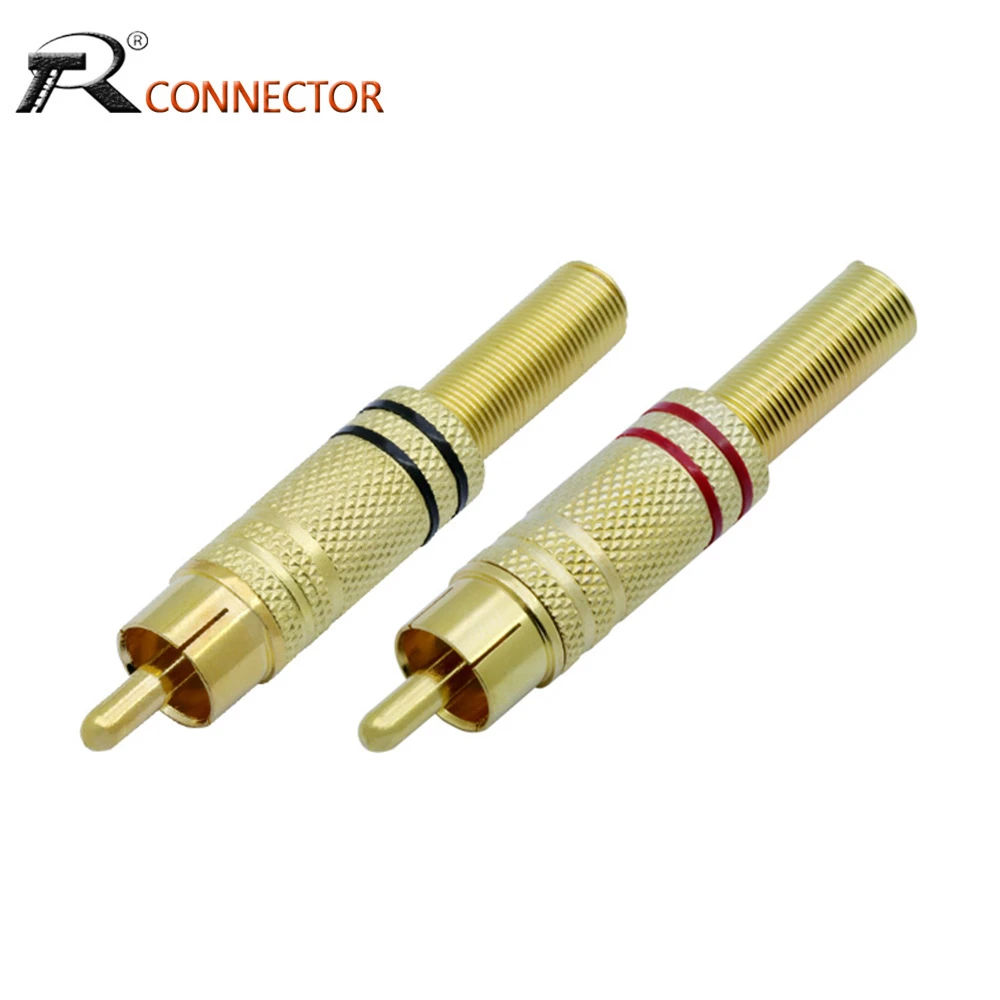 2pcs/ 1pairs RCA Connector DELUXE SUPER QUALITY RCA GOLD PLATE PLUG WHOLESALE AUDIO MALE CONNECTOR W METAL SPRING