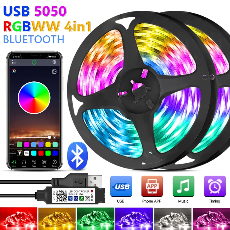 4in1 WIFI Bluetooth USB Led Strips Lights RGB 2835 Led Lighting Lamp Light Phone APP Control For TV BackLight Party 1M 2M 3M 10M