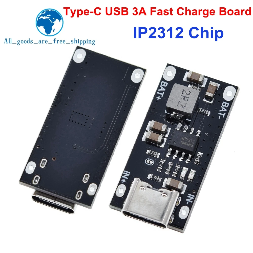 Type-C USB Input High Current 3A Polymer Ternary Lithium Battery Quick Fast Charging Board IP2312 CC/CV Mode 5V To 4.2V QC3.0