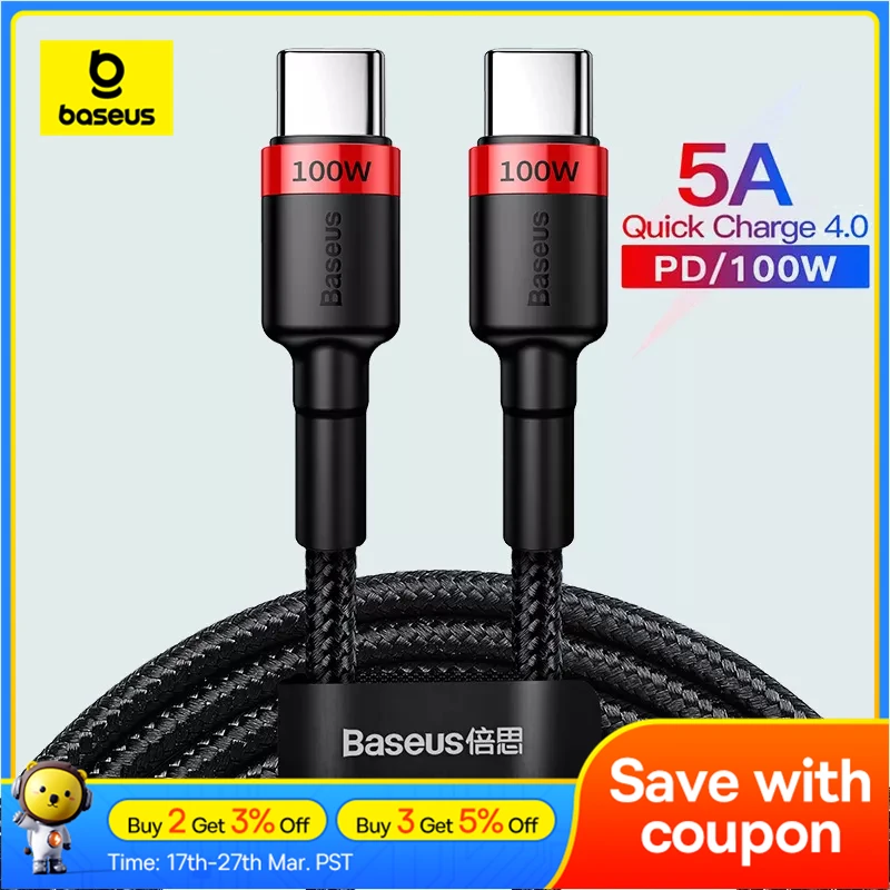 Baseus 100W USB C to USB Type C Cable for MacBook Pro Quick Charge 4.0 Fast Charging for Samsung Xiaomi mi 10 Charge Cable