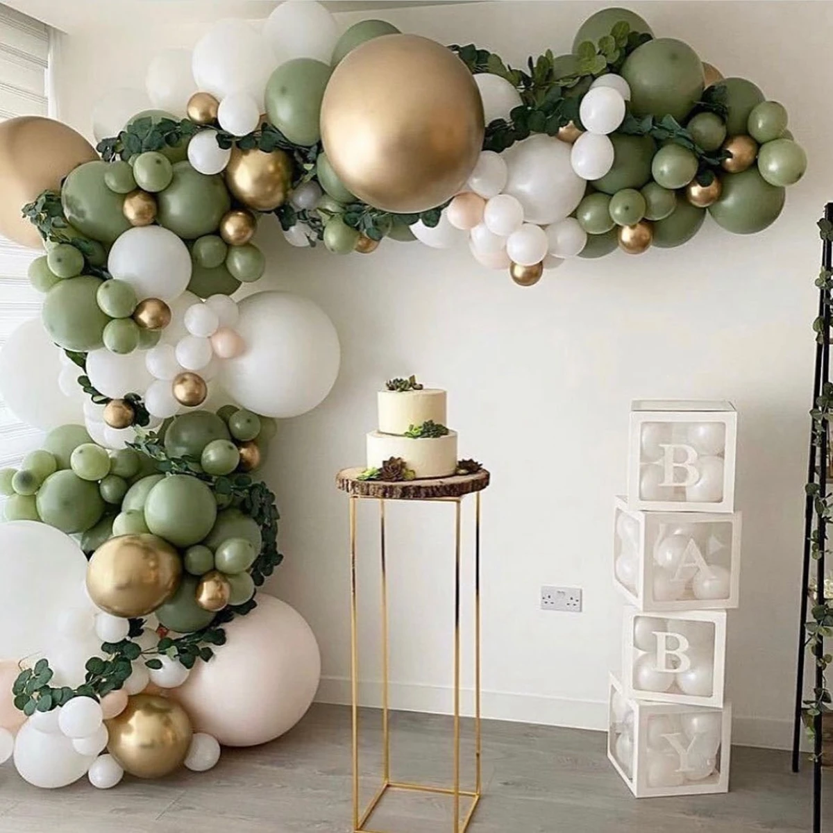 152pcs Green Silver Macaron Metal Balloon Garland Arch Wedding Birthday Balloons Decoration Party Balloons For Kids Baby Shower