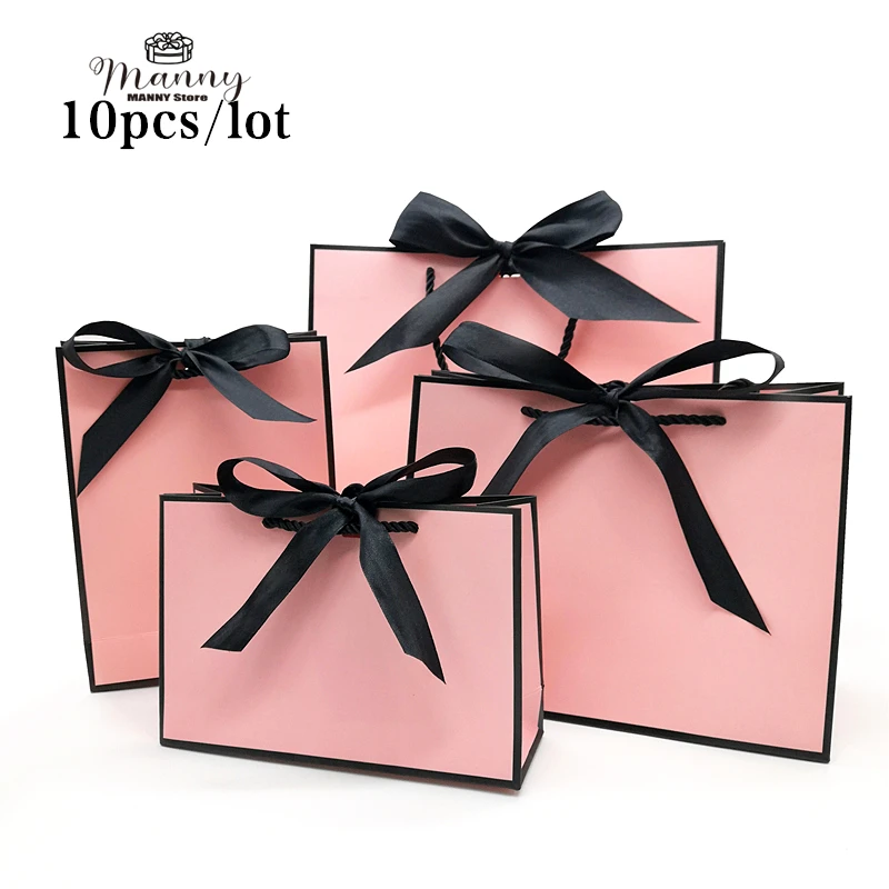 Pretty Pink Kraft Gift Bag Gold Present Box For Pajamas Clothes Books Packaging Gold Handle Paper Box Bags Kraft Paper Gift Bag