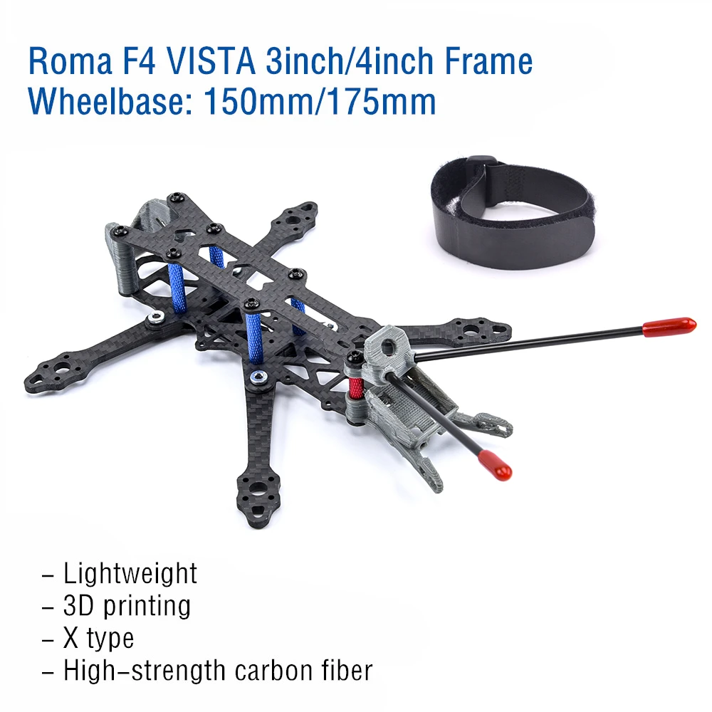 Roma 3 Inch 150mm/4 Inch 175mm Frame Kit Lightweight X Type 3K Carbon Fiber Board FPV Drone Quadrocopter with 3D Printing