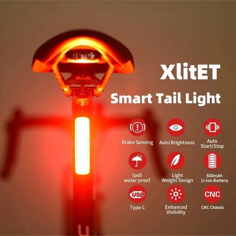 ENFITNIX XlitET Bicycle Auto Brake Rear Light Night Cycling Smart Sensing Taillight Bike Rear Light MTB Seatpost Safety Lamp