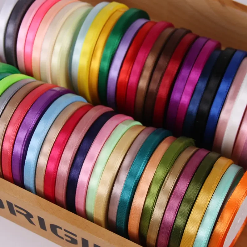 22Meters/Roll 6mm Silk Satin Ribbons Baby Shower Birthday Party Wedding Engagement Christmas Halloween Gift Wrapping Ribbon