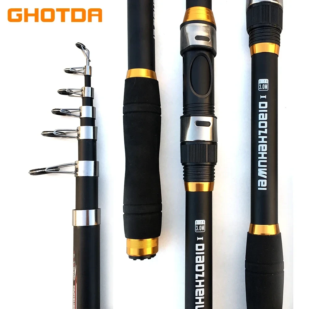 GHOTDA Telescopic Fishing Rod Hard FRP Carbon Fiber 2.1/2.4/2.7/3.0/3.6M Carp Fishing Rod feeder fishing pole Fishing Tackle