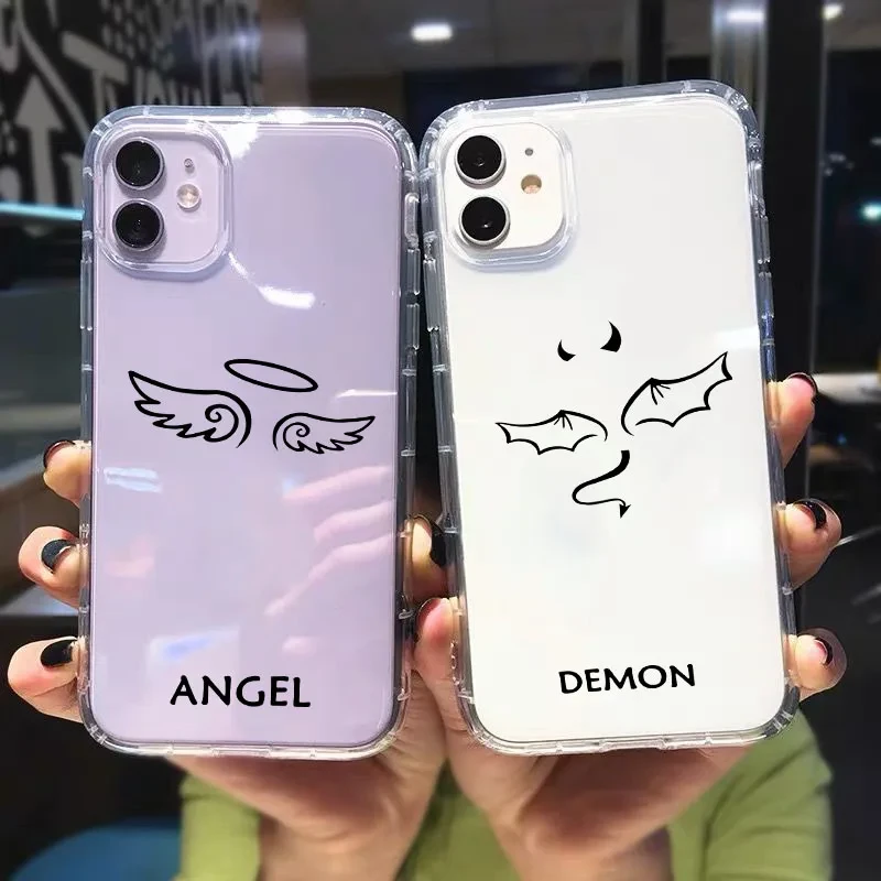 GYKZ Cartoon Demon Angel Couple Phone Case For iPhone 13 12 11 Pro XS MAX 7 X SE 2020 X XR 6 8Plus Clear Soft Silicone Fundas