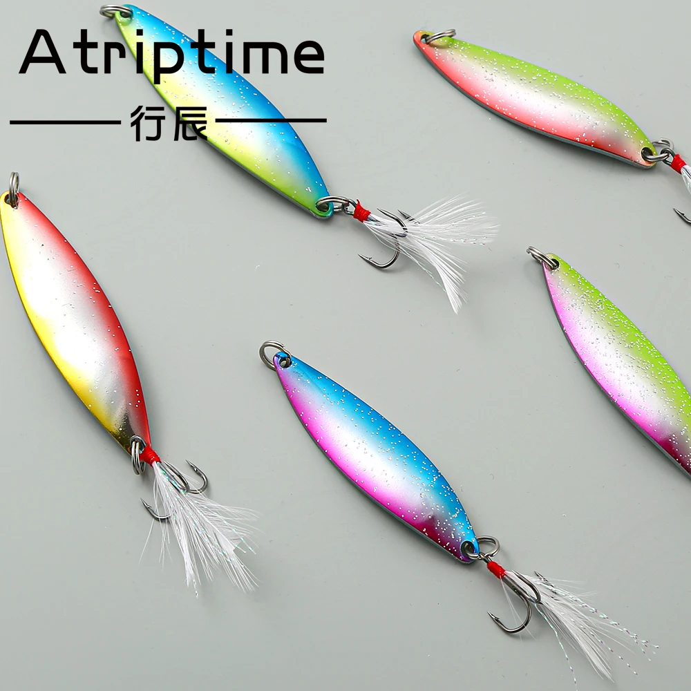 Rainbow Colors VIB 5g 8g 17g Laser Lure Metal jig Slow Jigging/Trolling wobbler Metal Spoon With Feather Hook Metal Fishing Lure