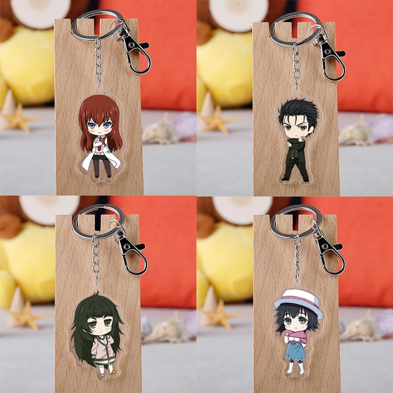 Anime Steins Gate Keychain Cartoon Figure Makise Kurisu Labmen Acrylic Pendent Keyring