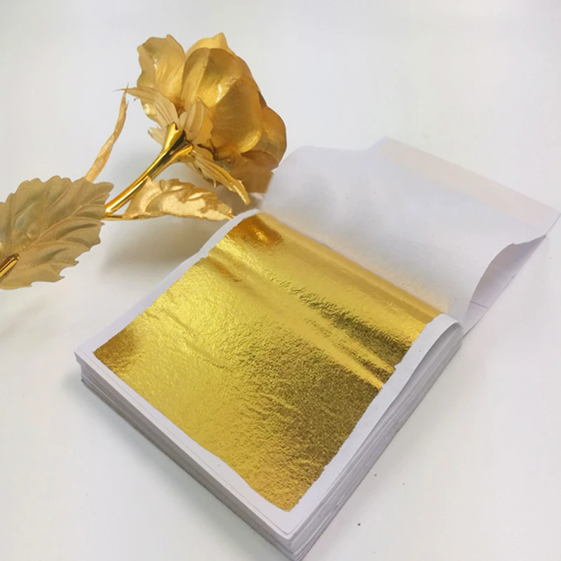 100pcs Imitation Gold Sliver Leaf Foil Papers for Gilding Funiture Lines Wall Crafts Handicrafts Gilding Decor DIY Nail Art