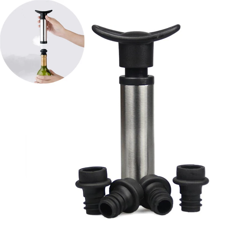 1 Set Wine Stopper Silicone Plug with Pump Wine Saver Vacuum Bottle Caps Sealing Preserver Drinks Bottle Hat Bar Accessories