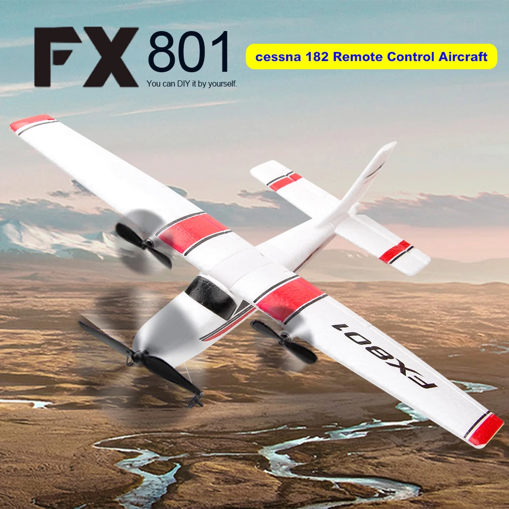 FX801 Airplane Cessna 182 DIY RC Plane 2.4GHz 2CH EPP Craft Electric RC Glider Airplane Outdoor Fixed Wing Aircraft for Kids