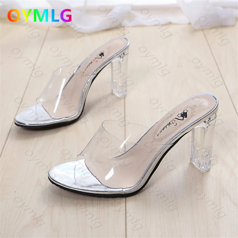 Crystal Clear Shoes Women High Heels Sandals Female Transparent Sexy Wedding  Beach Slippers Zapatillas Mujer Casa