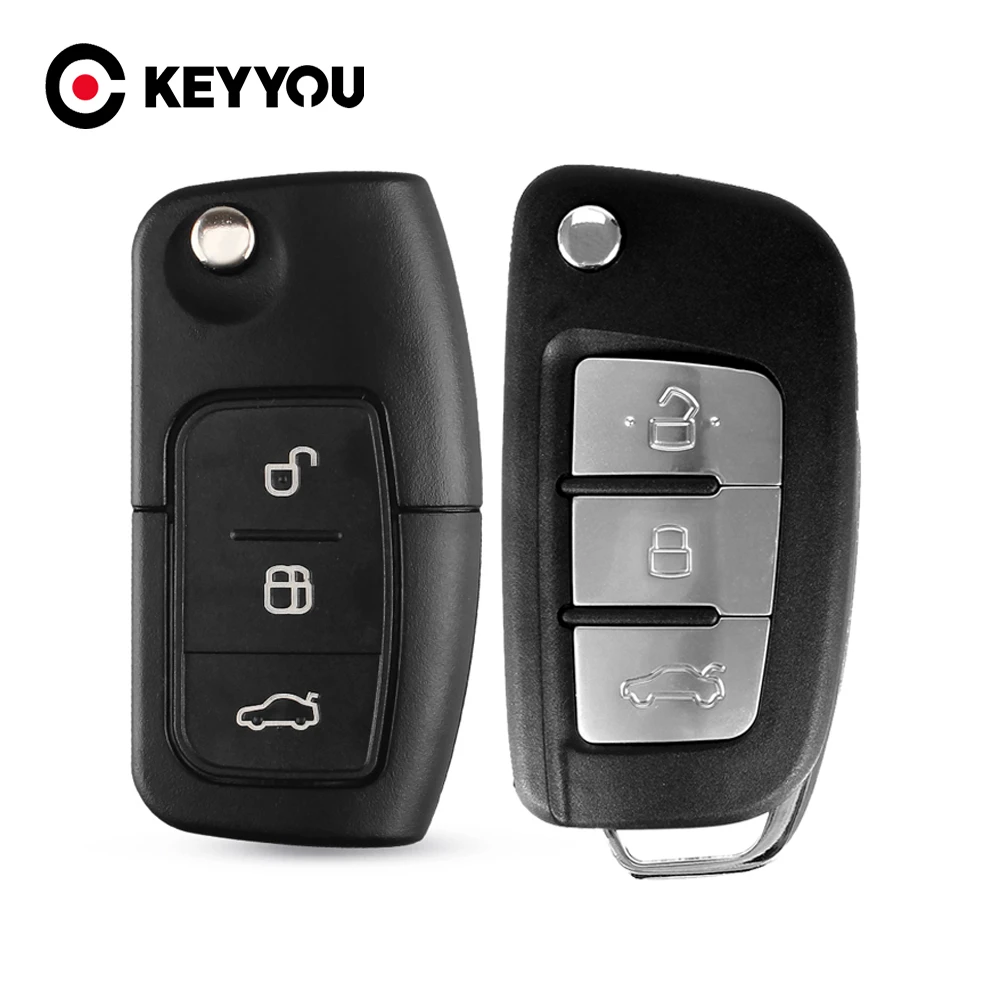 KEYYOU Folding Key Cover Remote Case for Ford Fiesta Focus 2 Ecosport Kuga Escape C Max Ka 3 Buttons Flip Key Fob HU101/FO21