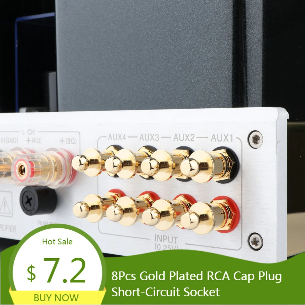 8Pcs Gold Plated RCA Cap Plug Short-Circuit Socket, Phono Connector RCA Shielding Jack Socket Protect Cover Caps