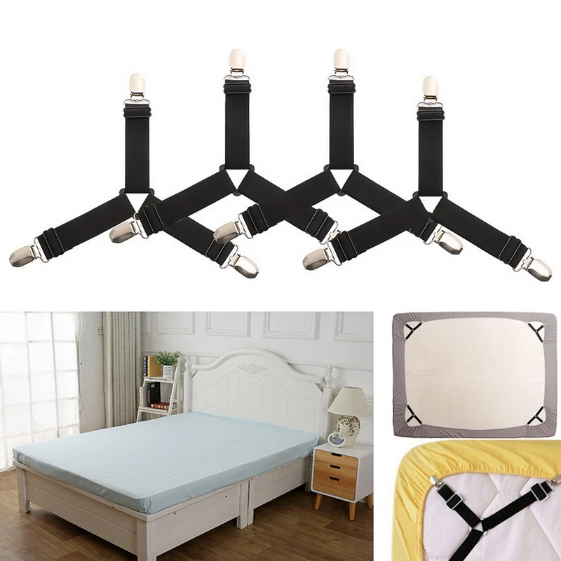4Pcs/Set Bed Sheet Clip Bed Sheet Belt Fastener Mattress Elastic Non-Slip Nylon Clips Bed Tidy Blanket Gripper White and Black
