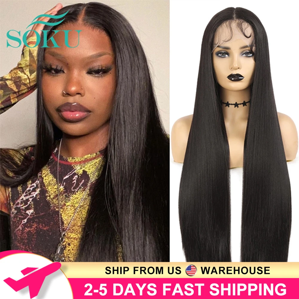 Synthetic Lace Front Wig Long Straight Dark Brown Color With Baby Hair Heat Resistant Fiber Middle Part Lace Wig For Black Women