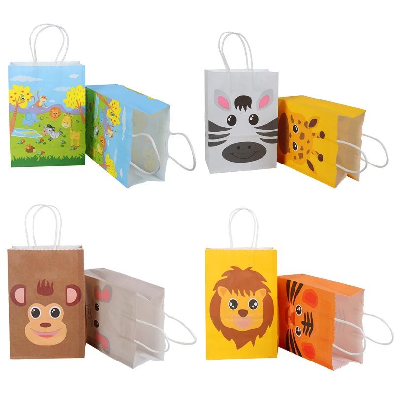 Safari Party Paper Bags for Kids Birthday Party Animals Gift Bags box Jungle Zoo party Tableware plates cups decor Baby shower