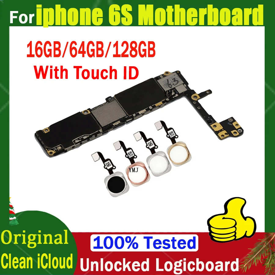 Factory unlocked for iphone 6S 6 S Motherboard With/No Touch ID,Original Mainboard Clean iCloud,With IOS&full Chips Logic Board