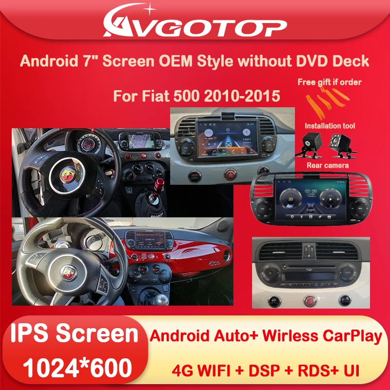 AVGOTOP Android 11 Bluetooth GPS Car Player Multimedia For FIAT 500 2G 16G Vehicle Radio