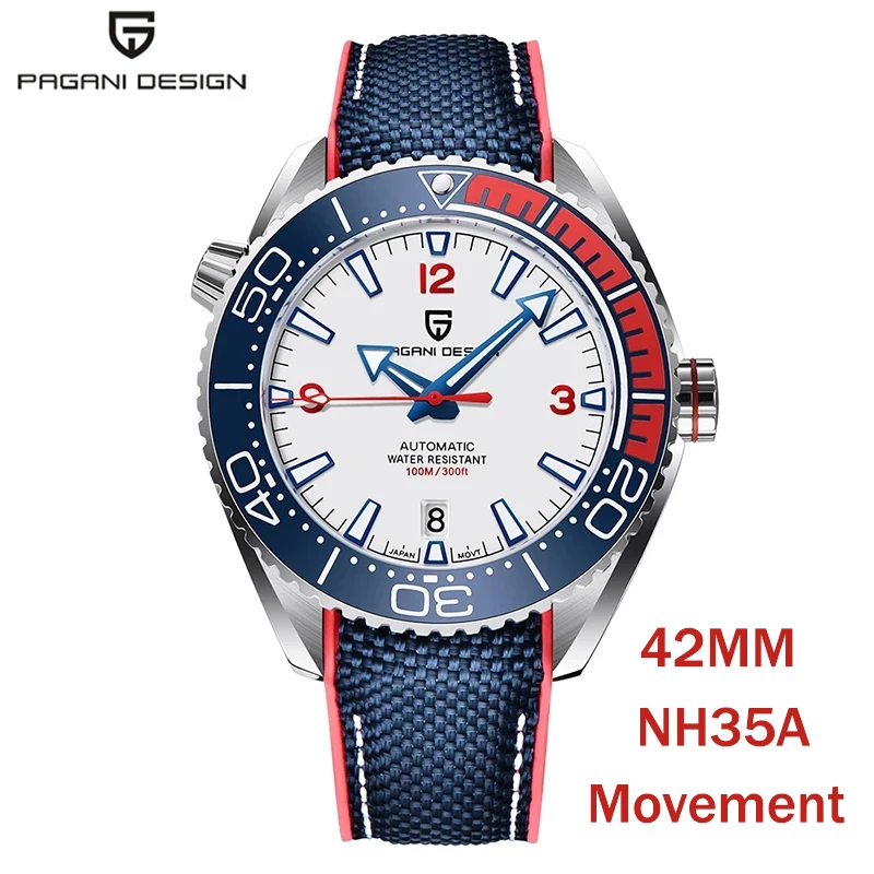 PAGANI DESIGN Men Automatic Mechanical Watch Ceramic Bezel 100M Waterproof NH35A Movement Sapphire Glass Men Mekaniska klockor