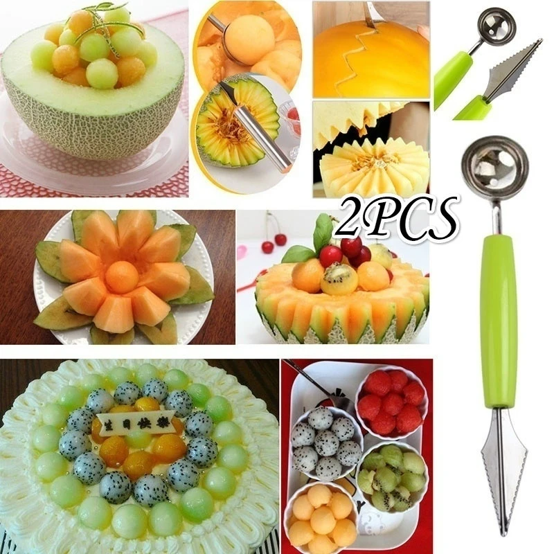 2PCS Kitchen Vegetable Carve Fruit Slicer Device Scoop Ballers Cutter Chop Gadgets