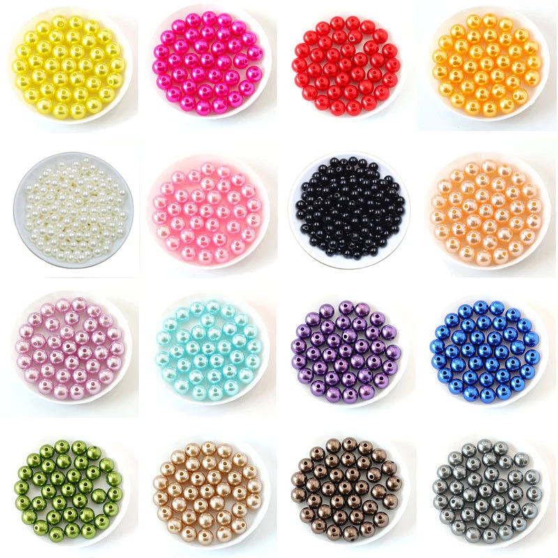 50-400Pcs/bag With Hole ABS Imitation Pearl Bead 4/6/8/10/12MM Round Plastic Acrylic Spacer Bead for DIY Jewelry Making Findings