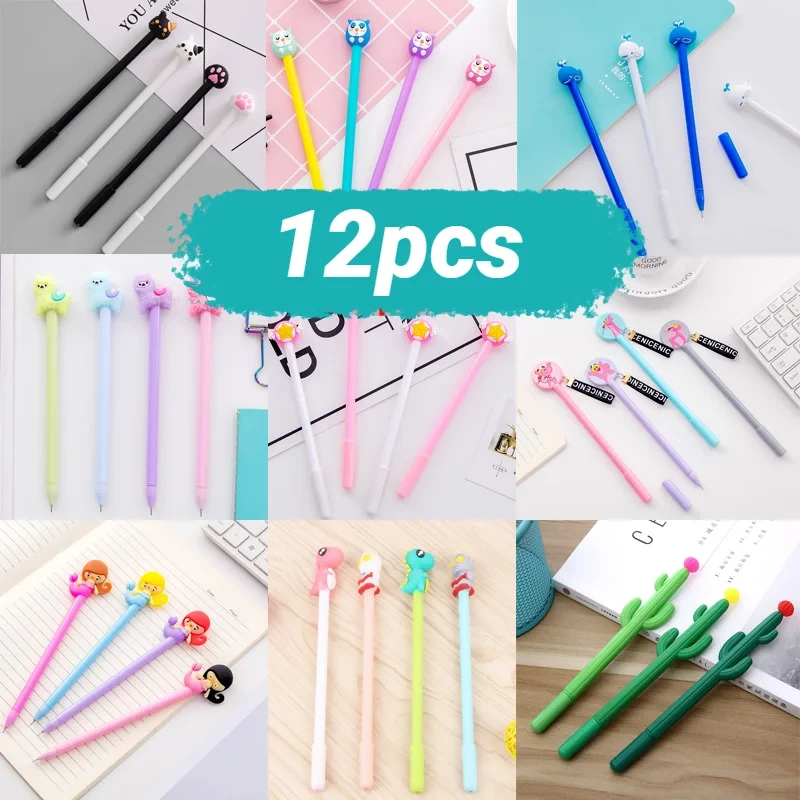 12pcs Creative Pendant Korean Stationery Donuts Candy Gel Pen 0.38mm Student Pens Stationery Kawaii School Supplies School Tools
