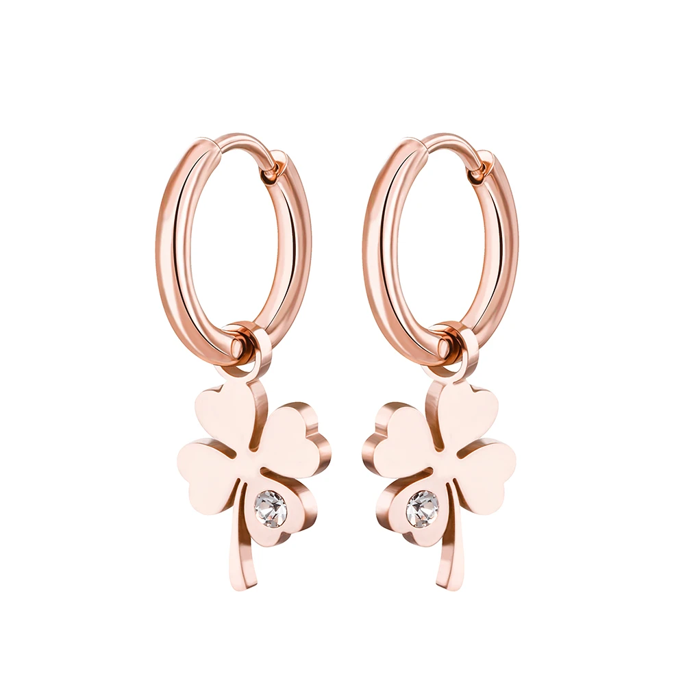 New Four Leaf Clover Earrings for Women Gold Silver Plated Hoops Earrings 2021 Trend Stainless Steel Jewelry Free Shipping