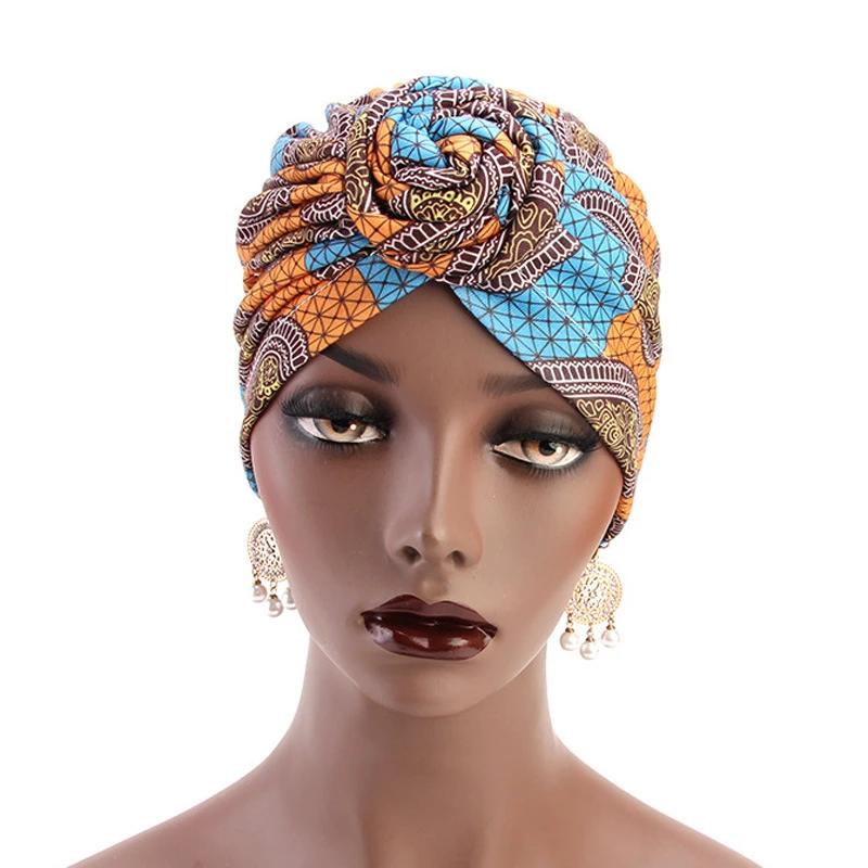 New Women Turban African Pattern Knot Headwrap Fashion Warm Bandana Hats Ladies Chemo Cap Bandanas Hair Accessories