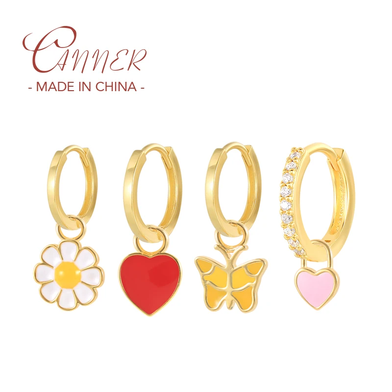 Luxury Love Heart Butterfly Flower Pendant Circle Earrings for Women Dripping Oil Huggie Hoop Earring Jewelry orecchini donna