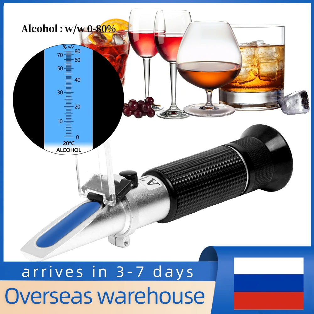 Hand held 0-80% Alcohol Refractometer ATC Liquor tester Alcoholometer Adjustable Manual Focusing Aluminum 40%off