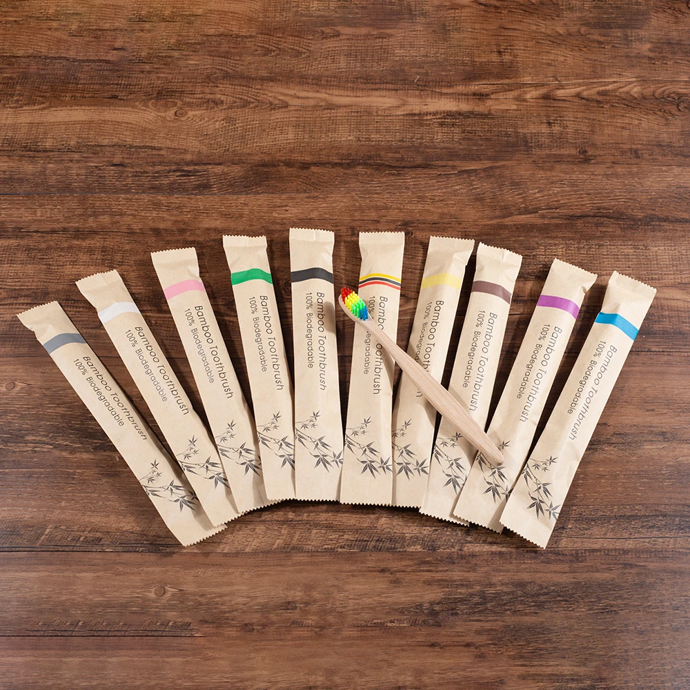 10 Piece soft bristles bamboo toothbrush eco friendly vegan tooth brush escova de dente cepillo de dientes bambu brosse a dent