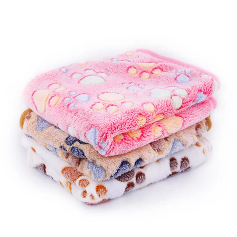 Soft Pet Blanket Winter Dog Cat Bed Mat Foot Print Warm Sleeping Mattress Small Medium Dogs Cats Coral Fleece Puppy Supplies