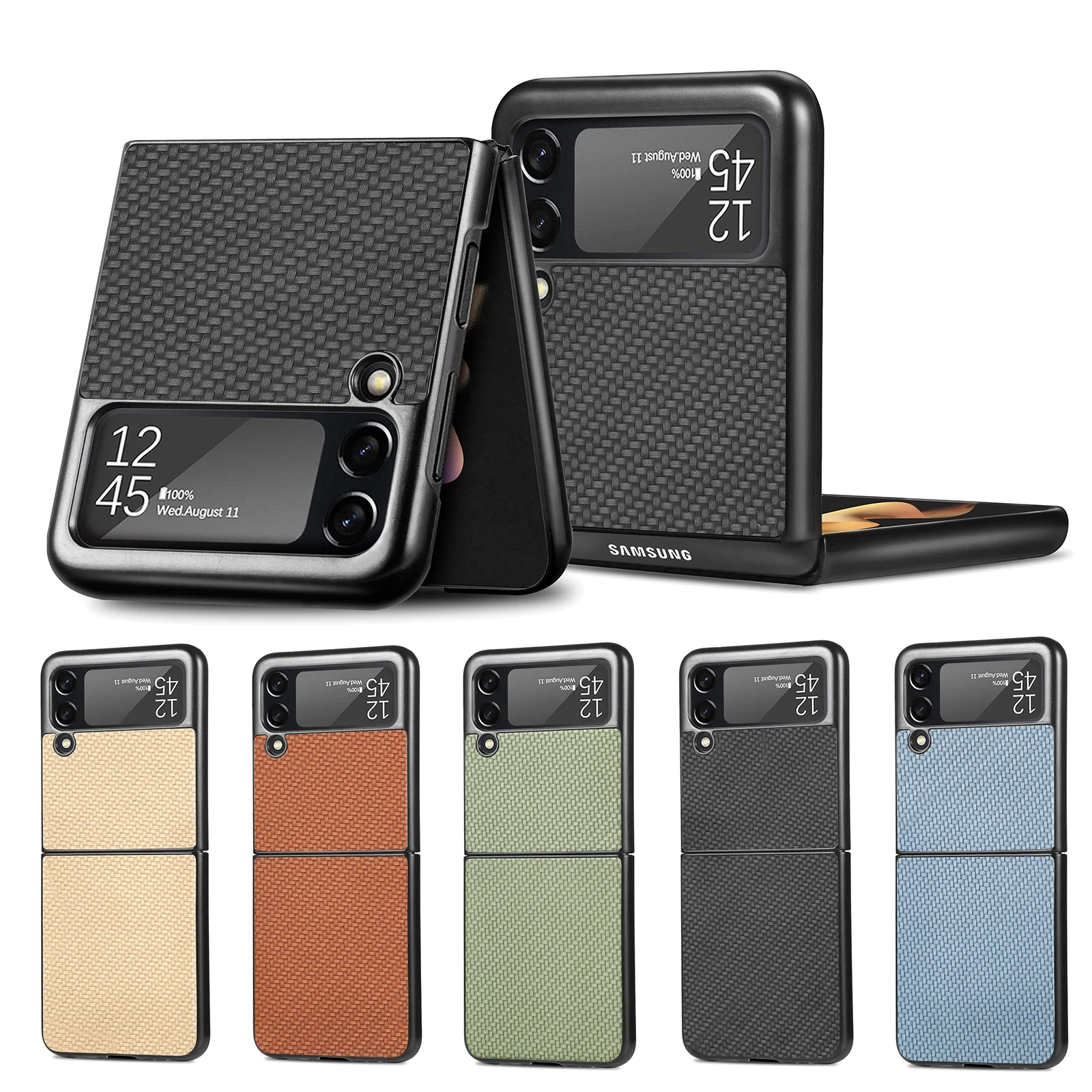 Luxury Carbon Fiber Slim Case for Samsung Galaxy Z Flip 3 5G Flip3 Anti-knock Cell Phone Protective Cover Coque