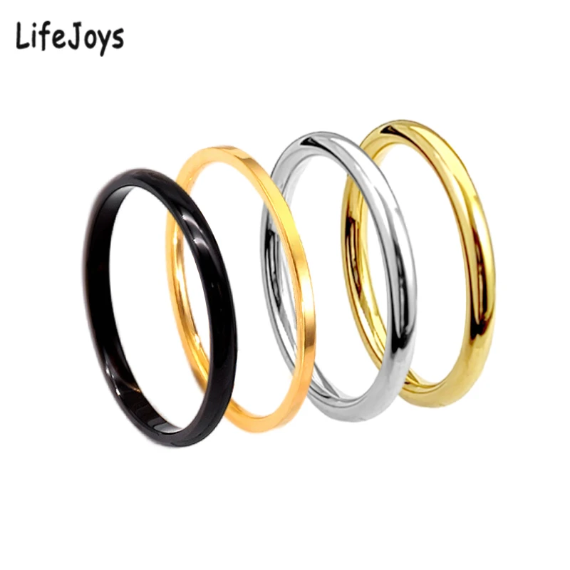 2mm Stainless Steel Thin Ring Rose Gold Black For Women Men Minimalist Ring Jewelry Party Simple Fashion Gift Size 3 To 10
