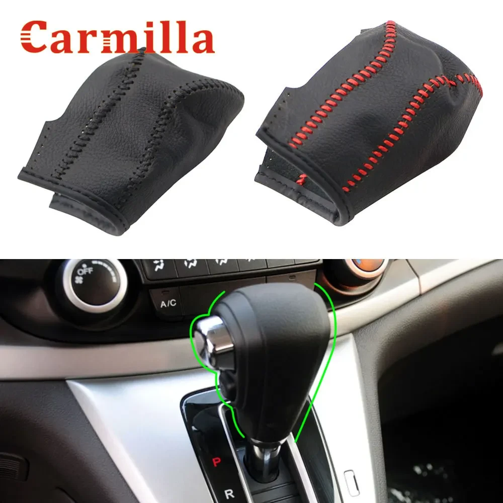 AT Genuine Leather Hand-stitched Gear Shift Knob Cover for Honda CRV CR-V 2007 - 2014 LHD Automatic Car Styling