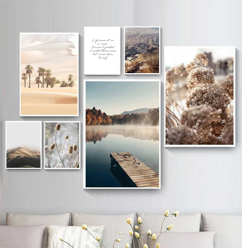 Scandinavian Nature Landscape Canvas Painting Grass Bridge Beach Sunset Wall Art Poster Nordic Print Modern Picture Home Decor