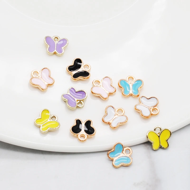 50 PC Little Cute Butterfly Shape Charm DIY Jewelry Bracelet Necklace Pendant Charms Gold Tone Enamel Floating Charm