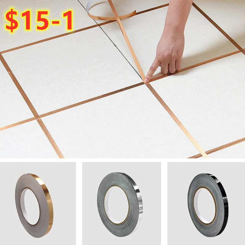 50m Tile Tape Self-Adhesive Floor Wall Seam Sealant Waterproof Wall Sealing Tape Adhesive Floor Tile Strip Seam Golden Silver