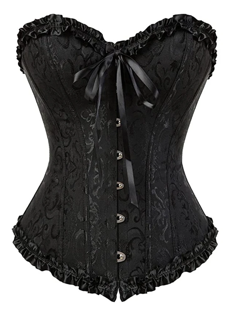 Sexy Women Lace Up Corset Boned Waist Zip Floral Women Tops Brocade Overbust Corset Female Slimming Clothing Plus Size S-6XL