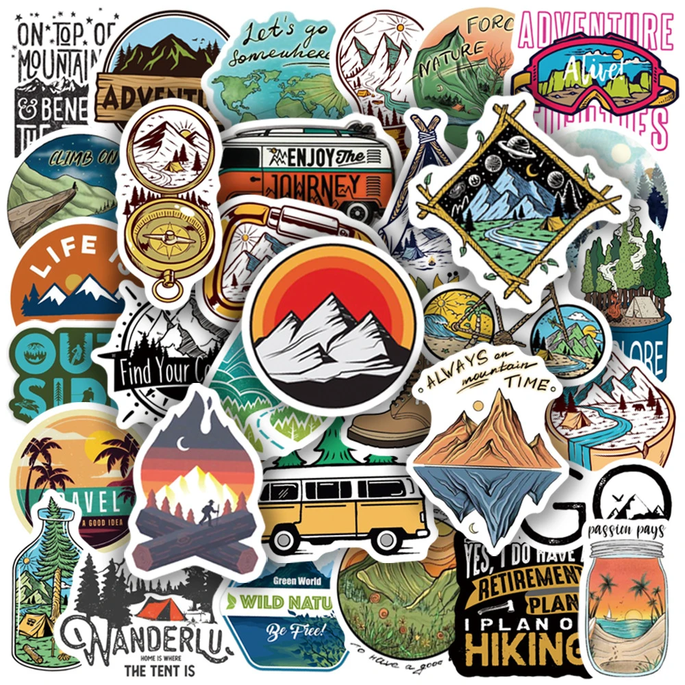 50pcs Forest Hiking Camping Stickers Outdoor Travel Beautiful Scenery Decal Sticker To DIY Water Bottle Phone Laptop Pegatinas