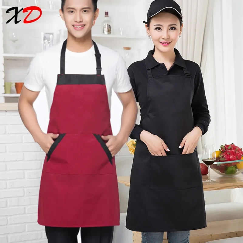 Custom apron add text Black Unisex work kitchen waiter apron Cooking Baking Restaurant Aprons with pockets For Women print logo