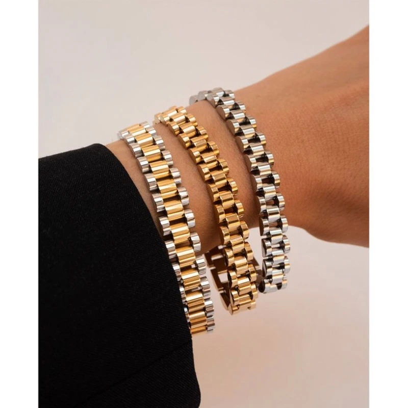 Tarnish Free 2020 New Stainless Steel Gold Plated Detachable Wristbands Bracelets Bangles For Women Hiphop Gold Wrap Bracelets