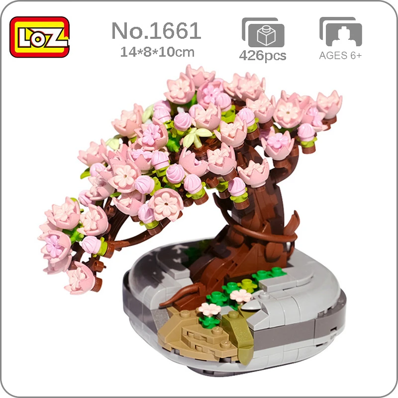 LOZ Eternal Flower Pink Sakura Cherry Tree Pot Plant 3D Model DIY Mini Blocks Bricks Building Toy for Children Gift  Build Moc